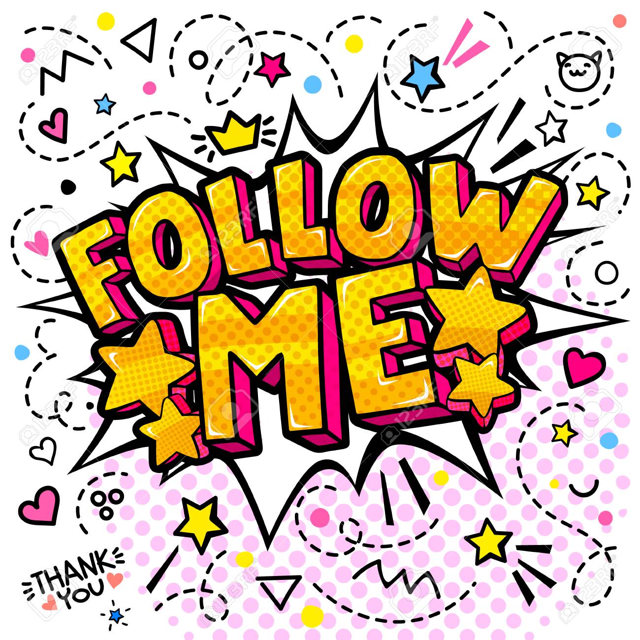 Follow Me Lettering In Pop Art Style. Doodle Background With Hand Drawn  Icons. Blog Concept. Vector Illustration Royalty Free SVG, Cliparts,  Vectors, and Stock Illustration. Image 122878309.