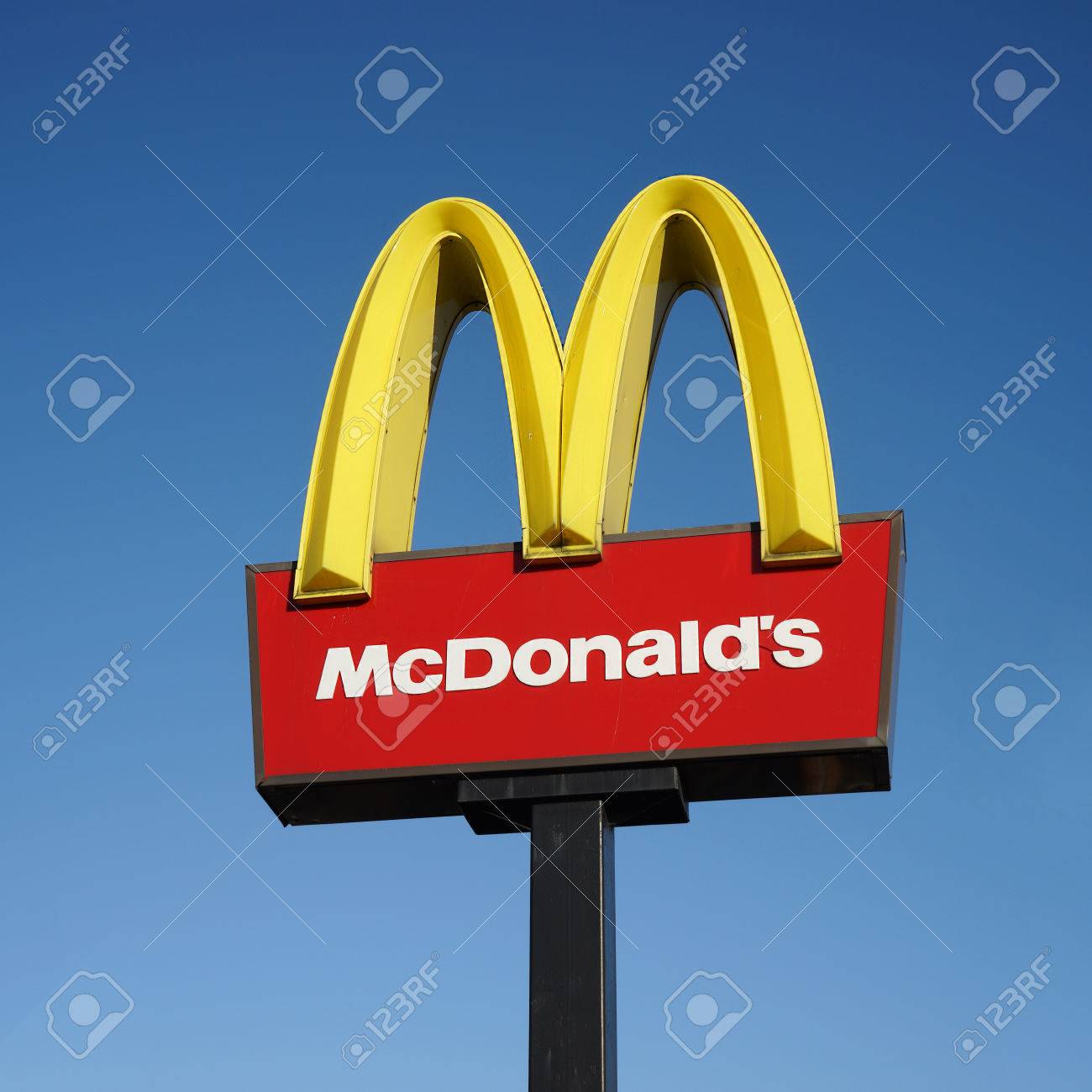 London Uk December 13 2014 Mcdonalds Logo On Blue Sky Stock