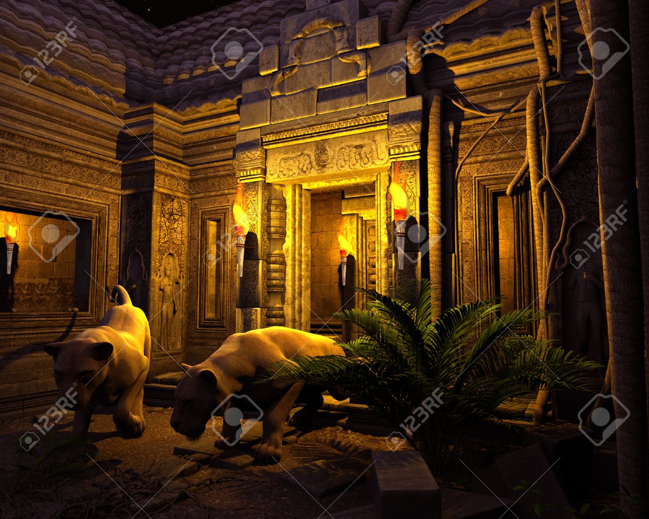 3d Rendered Guardian Lions Of An Ancient Fantasy Temple In Stock Photo Picture And Royalty Free Image Image 50309711