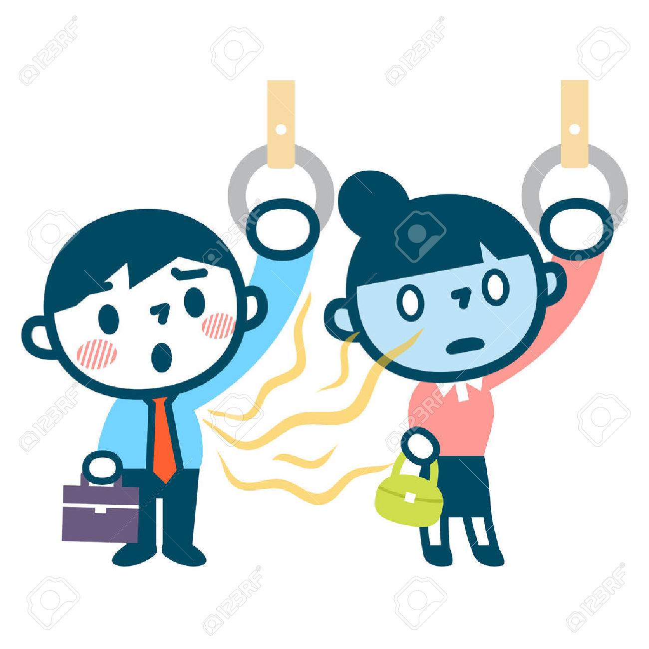 女性は悩まさ電車通勤の体臭の臭い のイラスト素材 ベクタ Image
