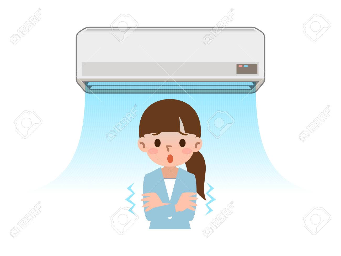 エアコンの風に冷たいしたい女性 のイラスト素材 ベクタ Image