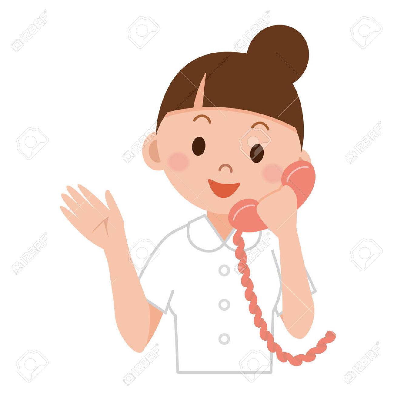 電話を使用してフレンドリーな女性看護師の肖像 のイラスト素材 ベクタ Image