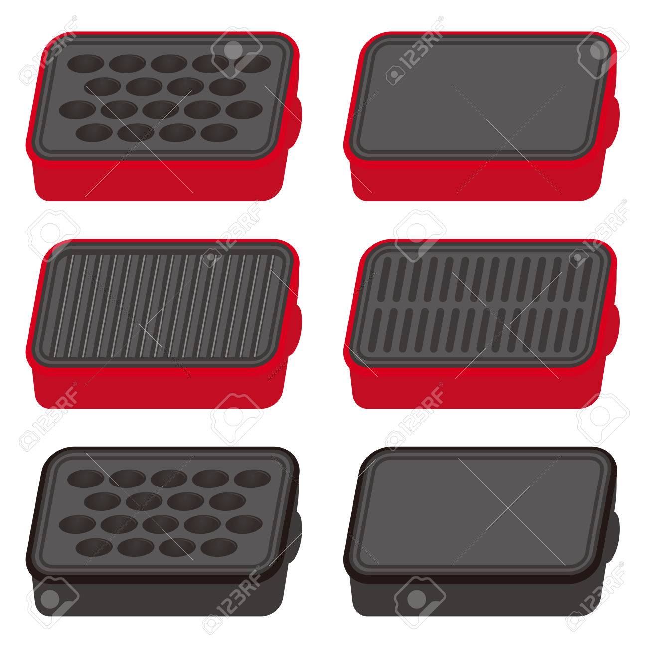 ホット プレートたこ焼き器具のセットのイラスト素材 ベクタ Image