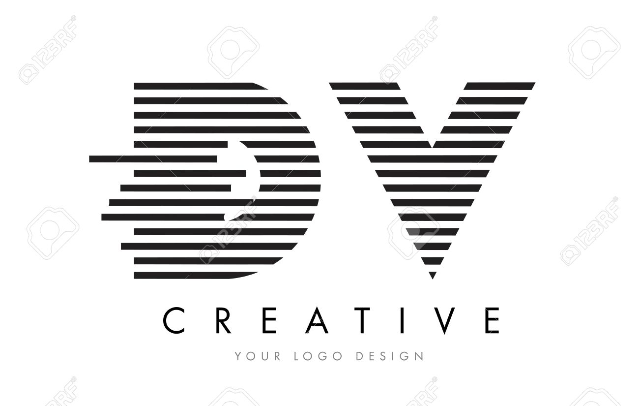 dv d v zebra letter logo design with black and white stripes dv letter