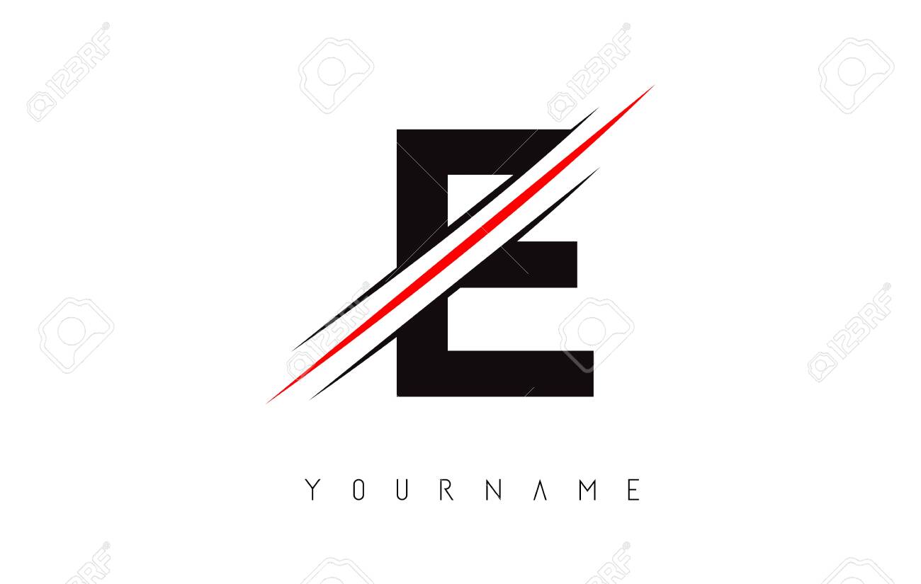 E Letter Logo Design Cutted In The Middle With A Red Line And Royalty Free Cliparts Vectors And Stock Illustration Image