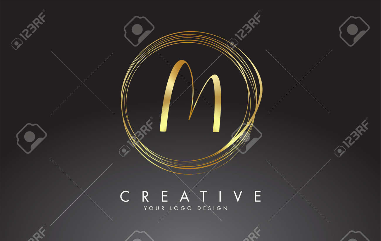 Handwritten M Golden Letters Logo With A Minimalist Design M Icon With Circular Golden Circles Creative Stamp Vector Illustration With Letter M Royalty Free Cliparts Vectors And Stock Illustration Image