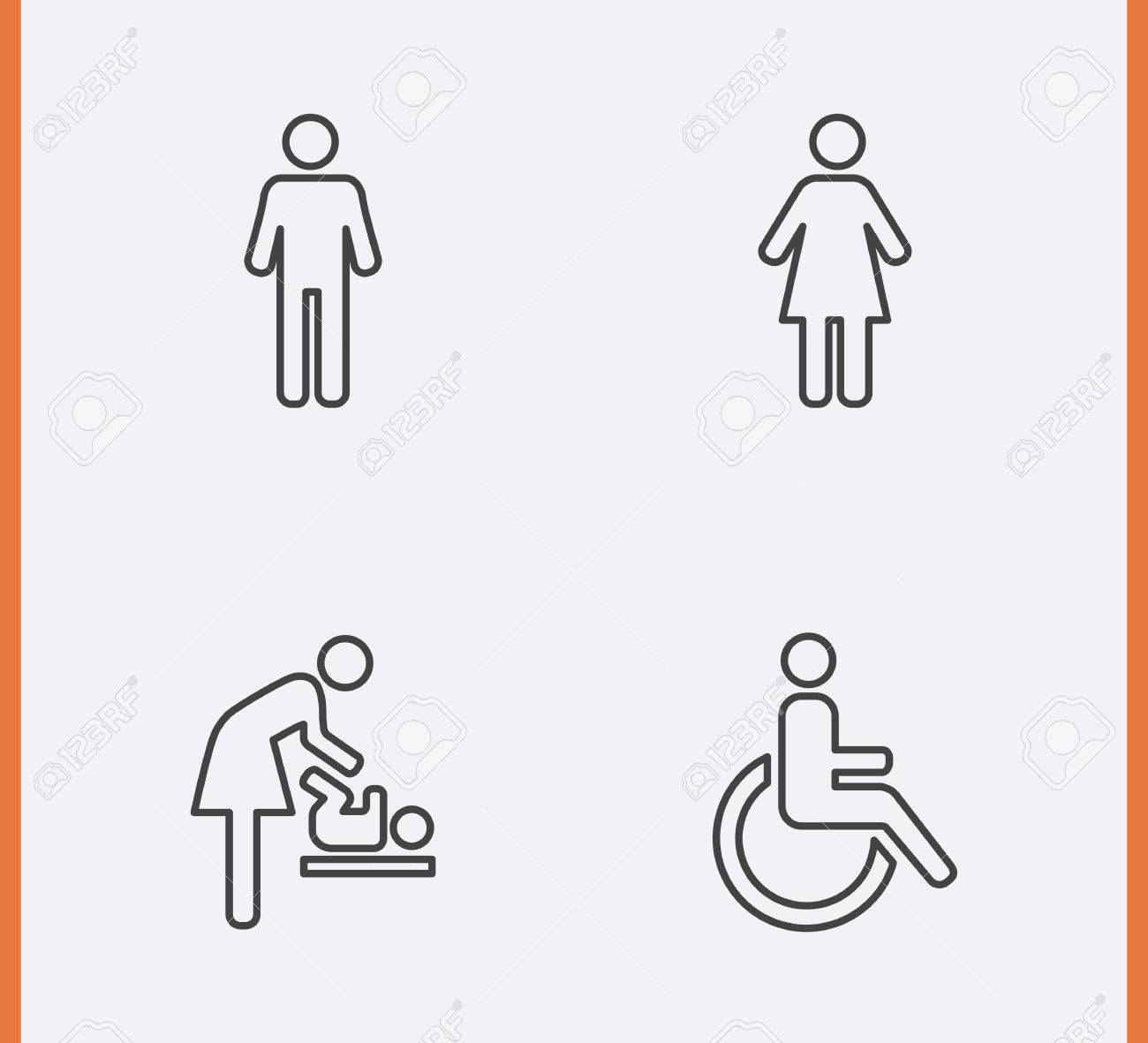 Restroom Icons thin line style: man, woman, wheelchair person symbol and baby changing - 47618784 Restroom Icons thin line style: man, woman, wheelchair person symbol and baby changing - 47618784