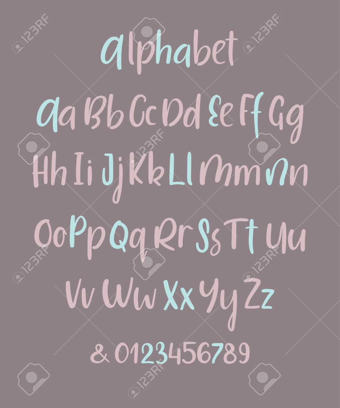 手描きのアルファベット 大文字 小文字 および記号 手書きフォントです 現代書道 あなたのデザインの手レタリング 結婚式書道 ロゴ スローガン 装飾ポストカード グリーティング カード のイラスト素材 ベクタ Image