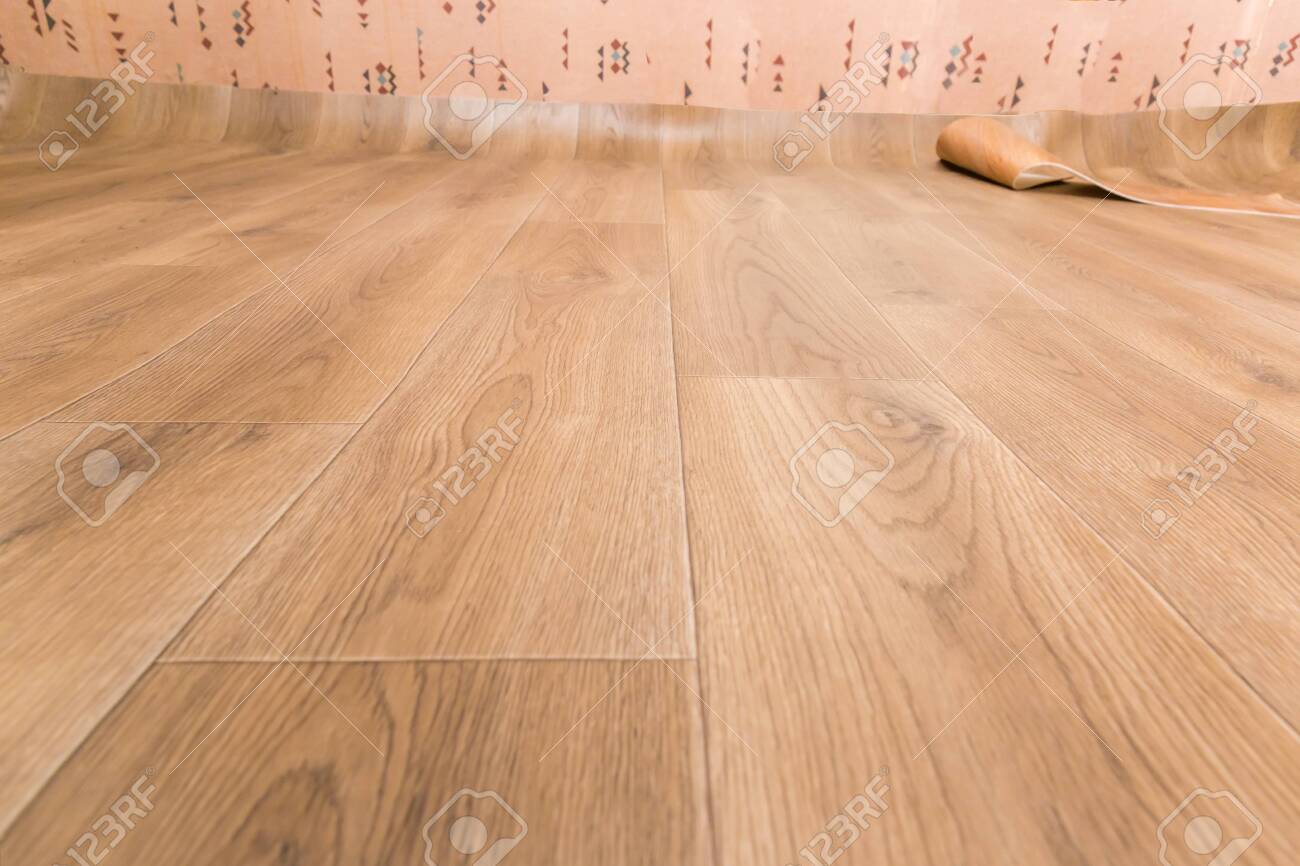 Sheet Vinyl Flooring With Embossed Imitation Of Wooden Planks