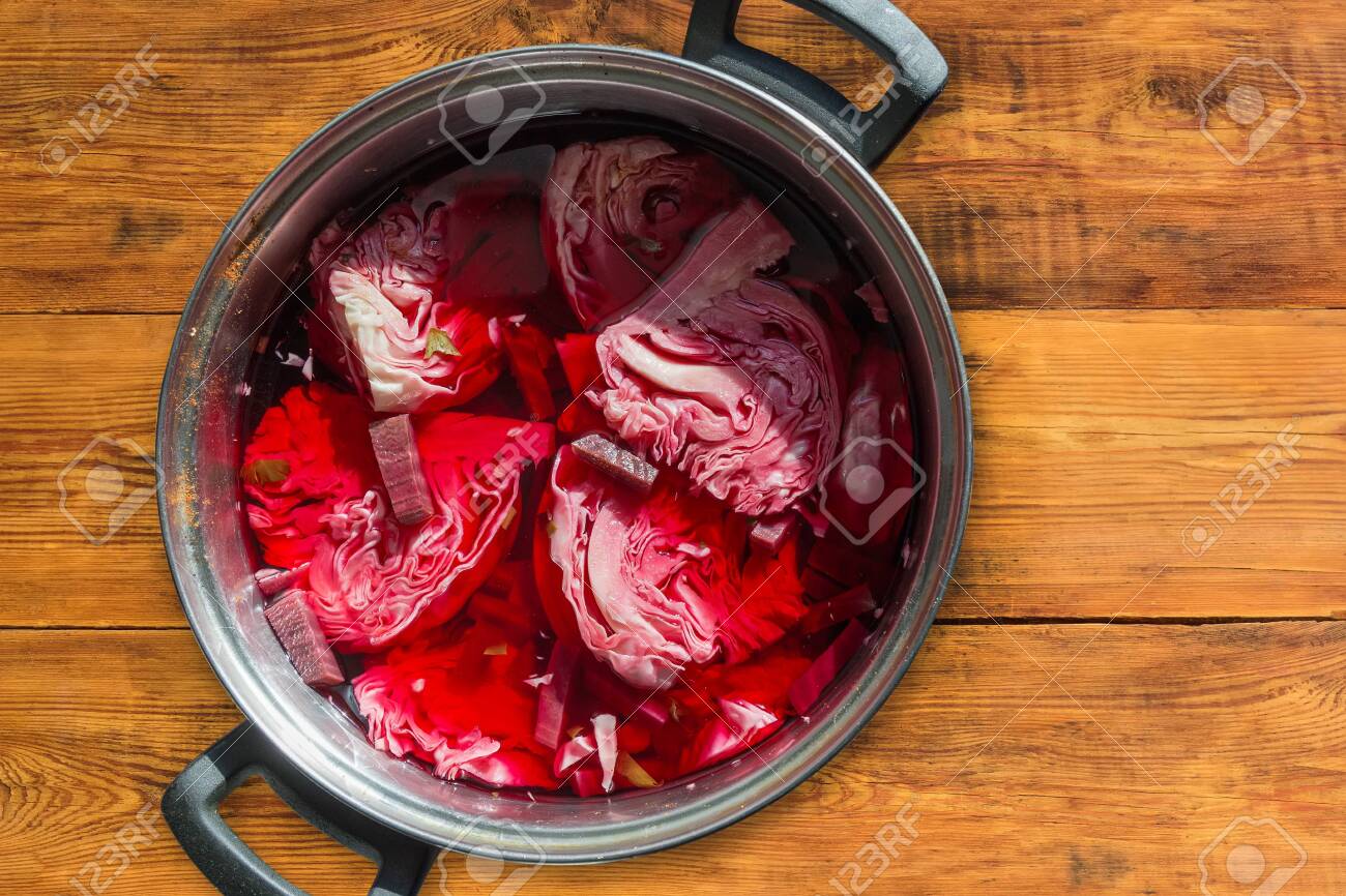 Pieces Of Heads Of White Cabbage Pickled With Beetroot In Brine Stock Photo Picture And Royalty Free Image Image 143342516