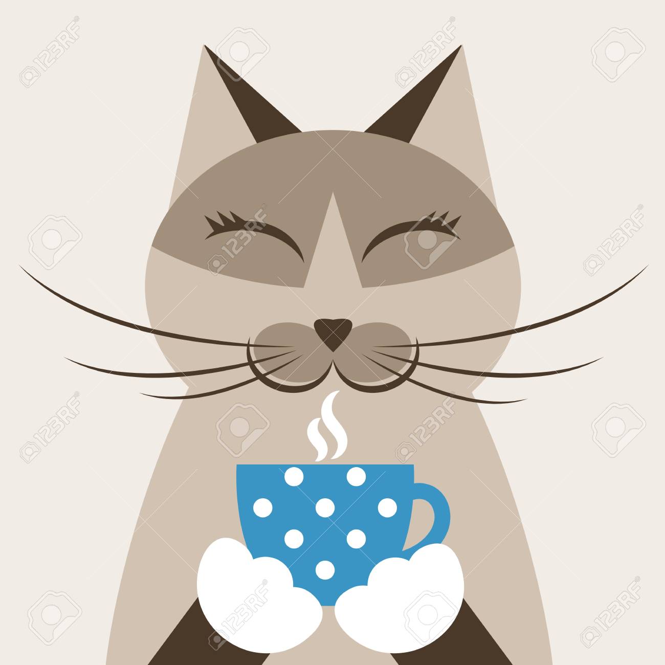 Chat Avec Tasse De The Clip Art Libres De Droits Vecteurs Et Illustration Image