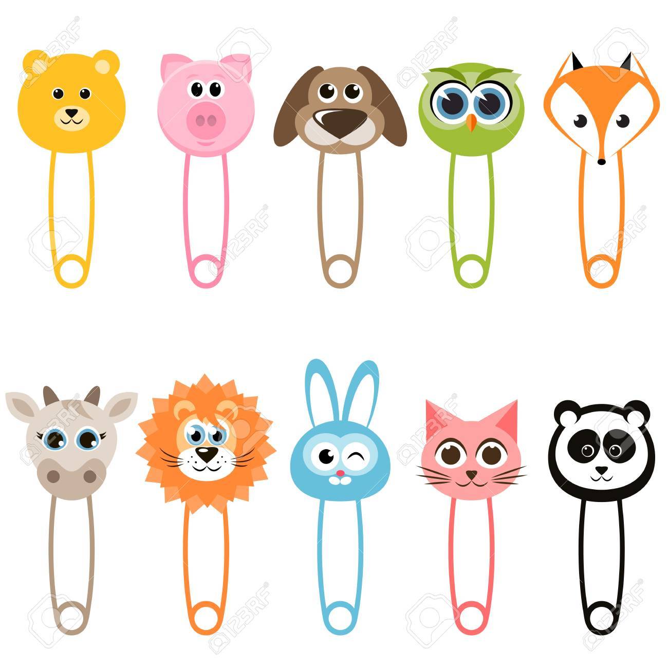 set of baby animal safety pins royalty free cliparts vectors and