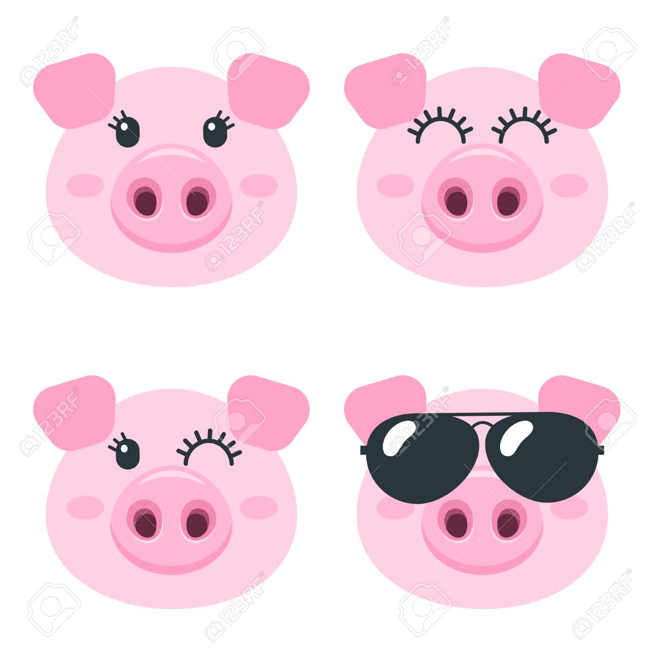 Set Of Cute Pig Faces Isolated On White Royalty Free Cliparts Vectors And Stock Illustration Image 113009826