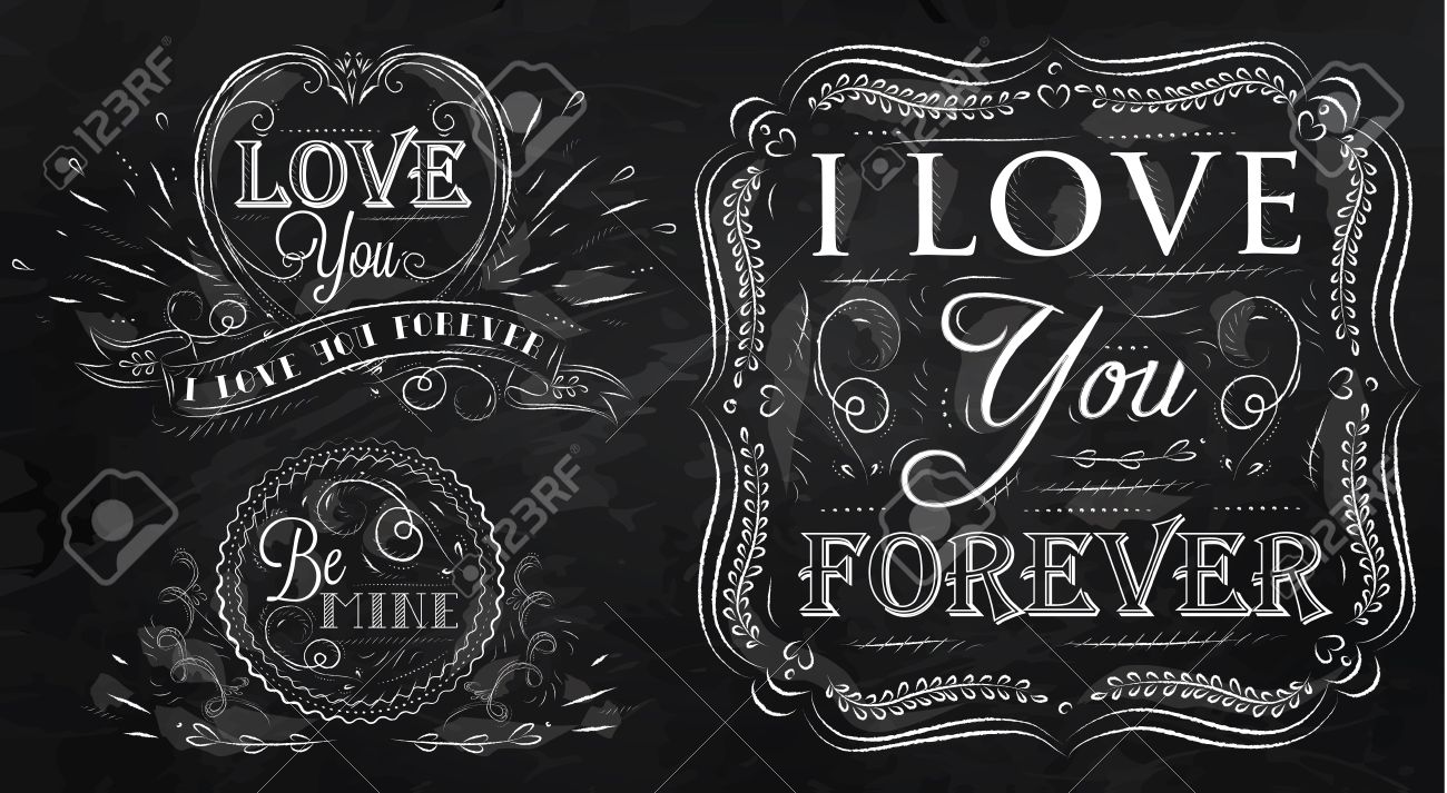chalk design elements on themes of love stylized drawing with
