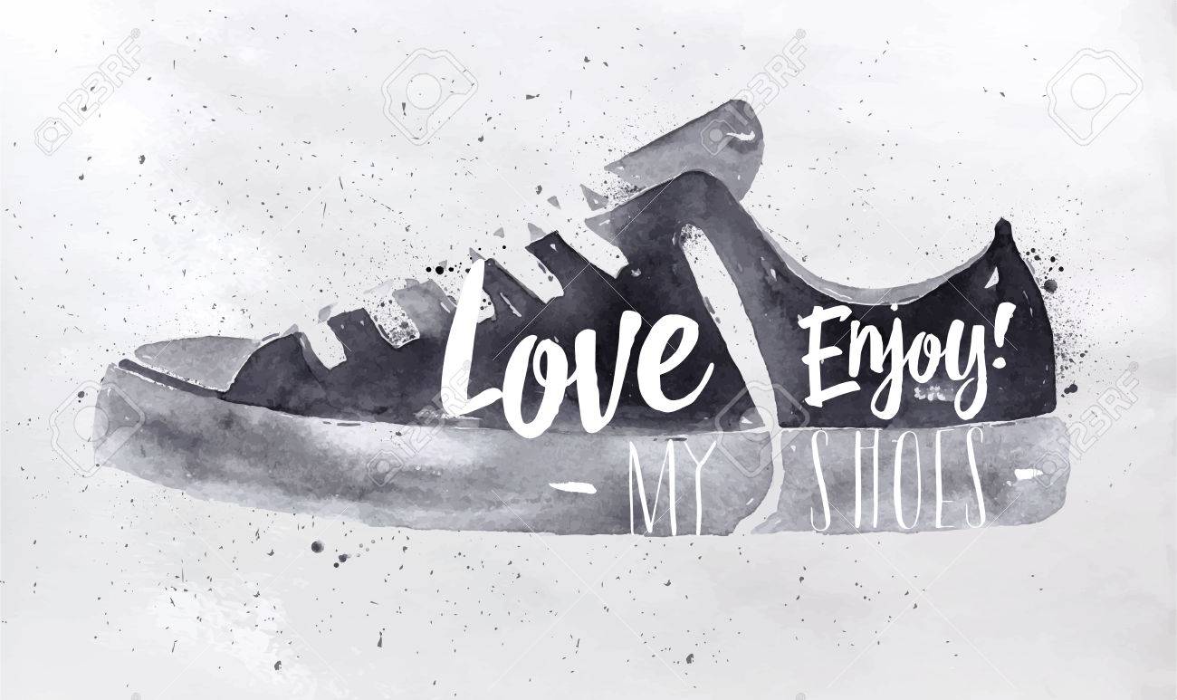 Poster Sport Shoes In Retro Vintage Style Lettering Love My Enjoy Drawing With Black Poster Sport Shoes In Retro Vintage Style Lettering Love My Enjoy Drawing With Black