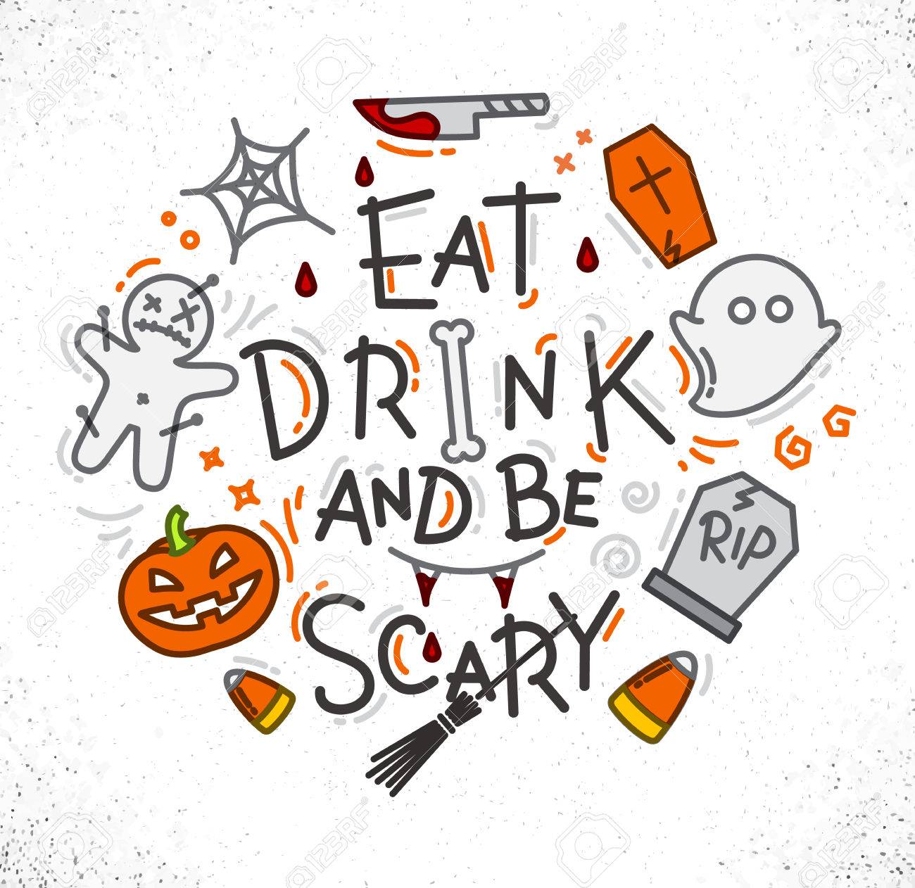 ハロウィンのポスターにフラット スタイルで食べる飲むと怖い白い背景上に描画のイラスト素材 ベクタ Image ハロウィンのポスターにフラット スタイルで食べる飲むと怖い白い背景上に描画のイラスト素材 ベクタ Image