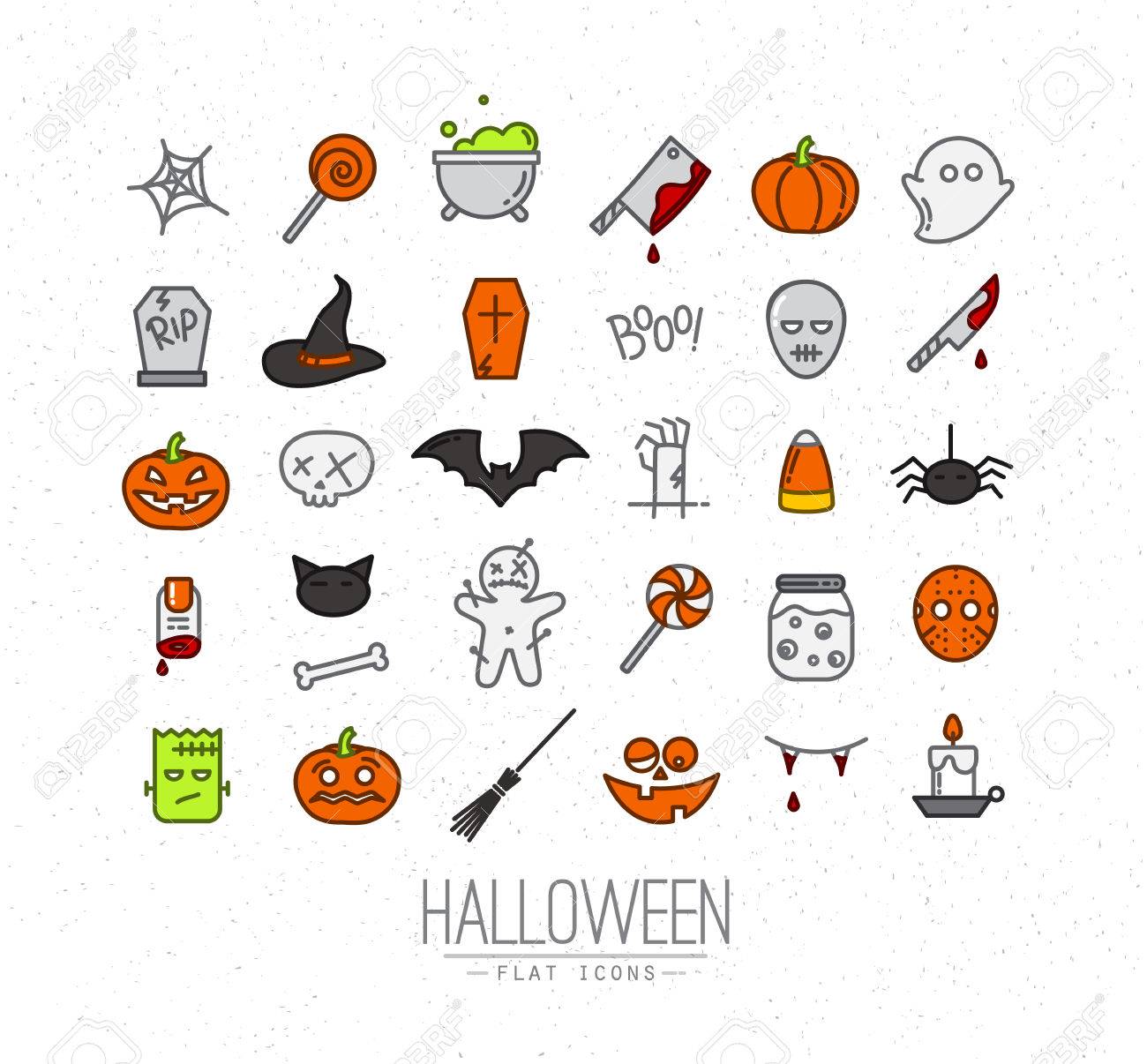 Dessin D Halloween En Couleur Qui Fait Peur Ensemble De Halloween Icônes De Couleur De Dessin Dans Un Style Plat Sur Fond Blanc. Clip Art Libres De Droits, Svg, Vecteurs Et Illustration. Image 62519759