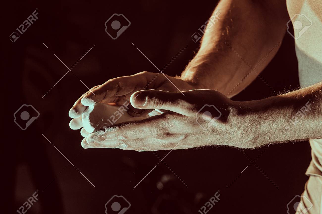 male powerlifter hand in