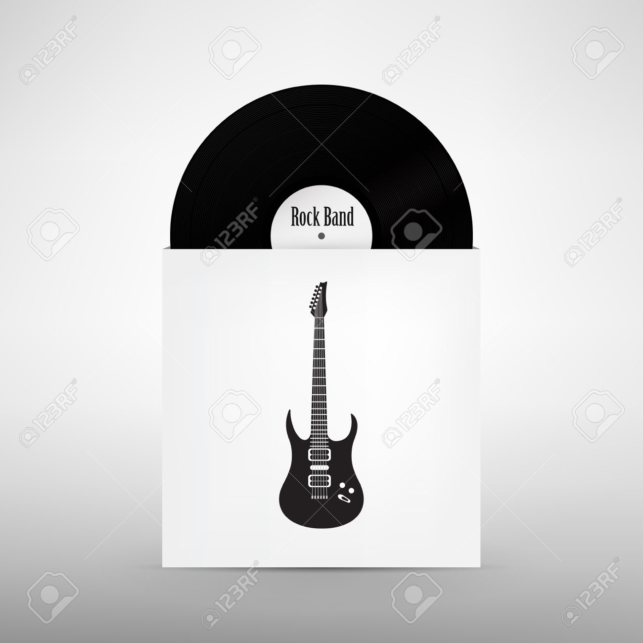 rock band design template guitar music vinyl record with cover