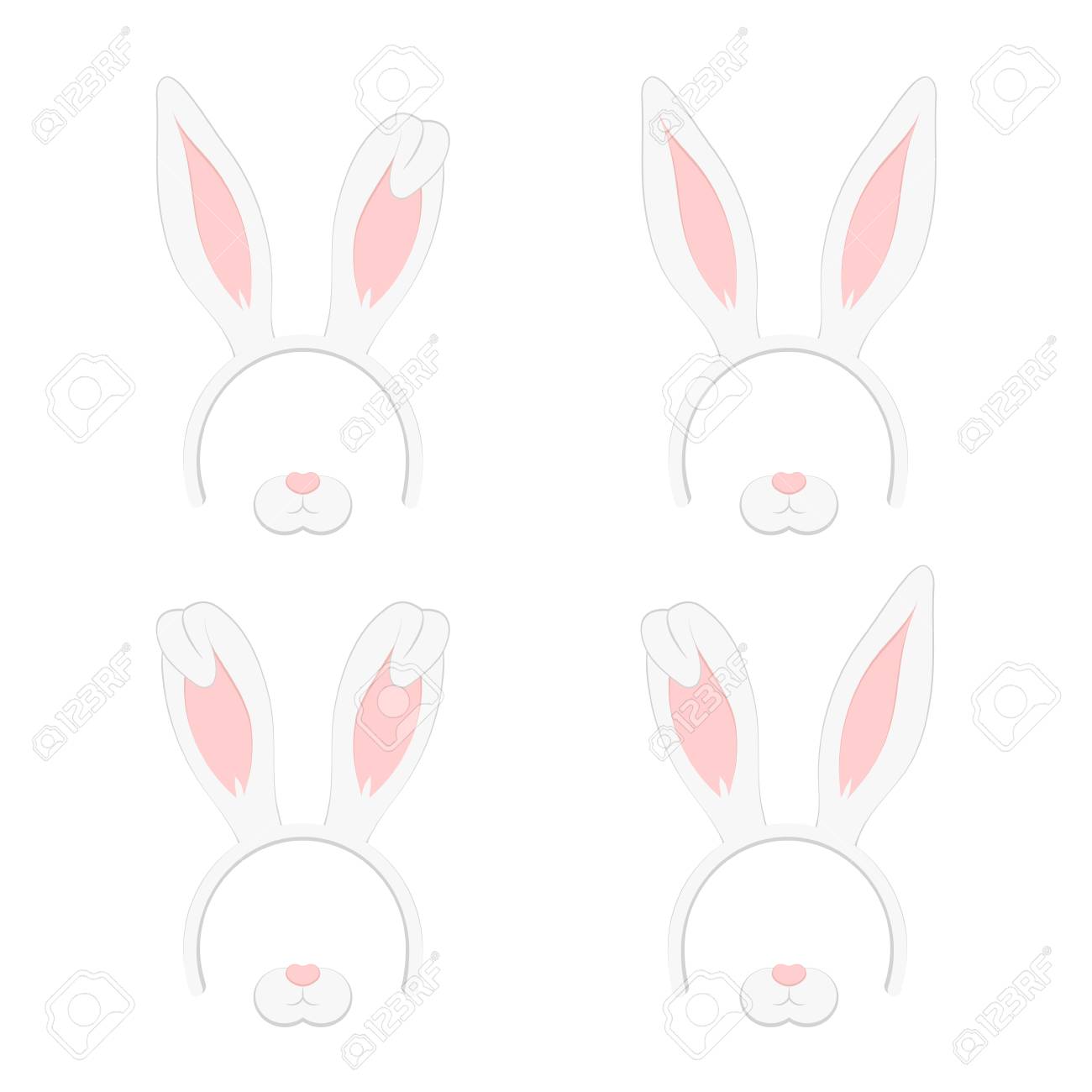 イースター イラスト白背景に分離されたウサギの耳とマスクのセットです 漫画かわいいカチューシャ耳休日セットと フラットなデザイン スタイル のイラスト素材 ベクタ Image 6453