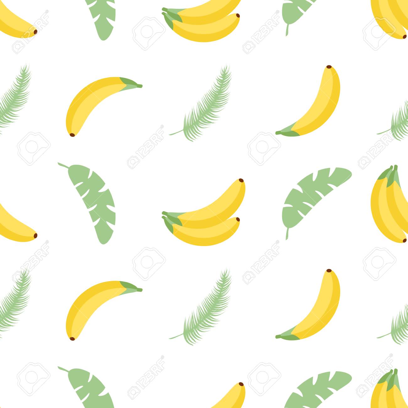 熱帯のヤシの葉とバナナのシームレスなパターン イラスト 背景 繊維 包装紙 壁のポスターの使いやすい の写真素材 画像素材 Image