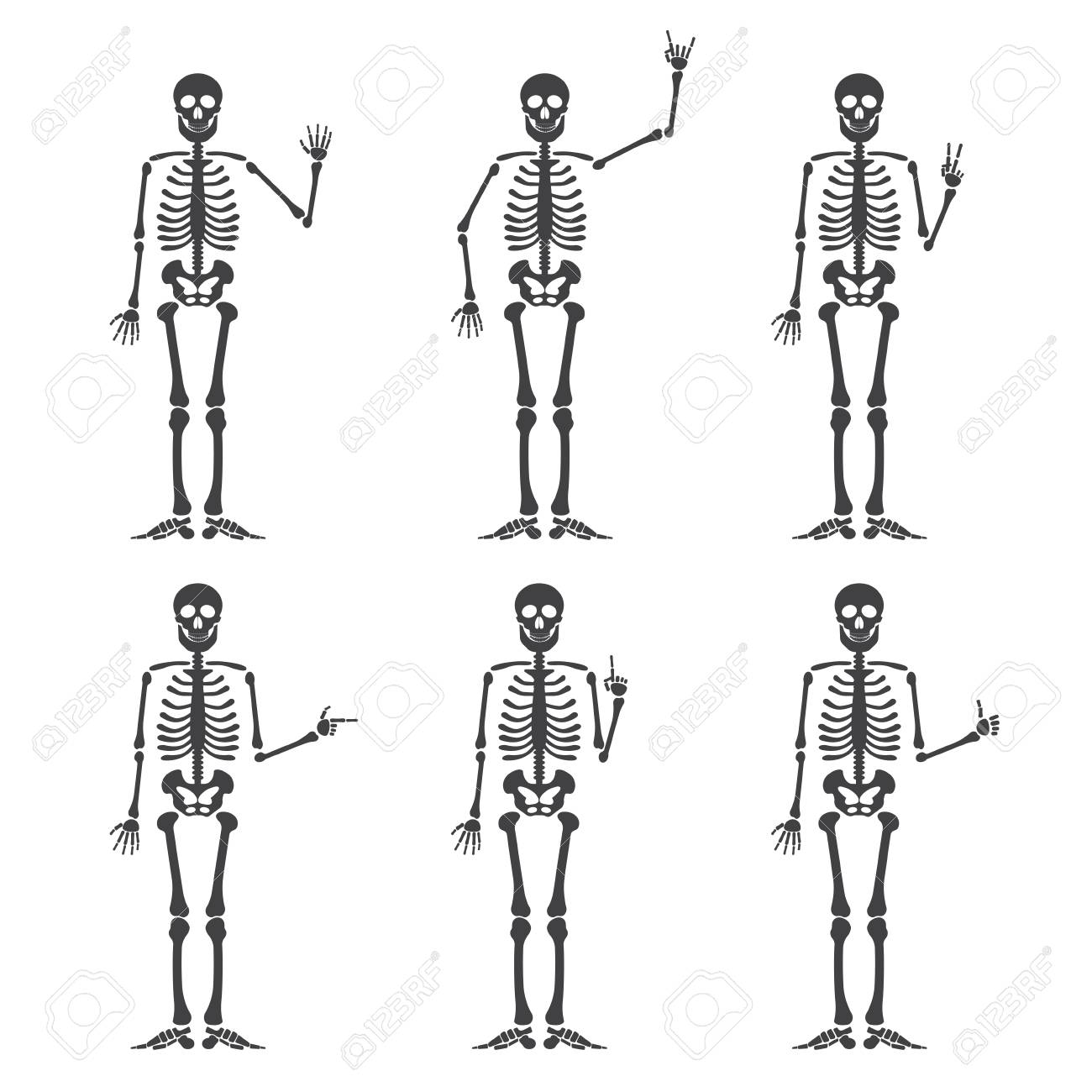 skeleton hand gestures set ok finger up finger down fist