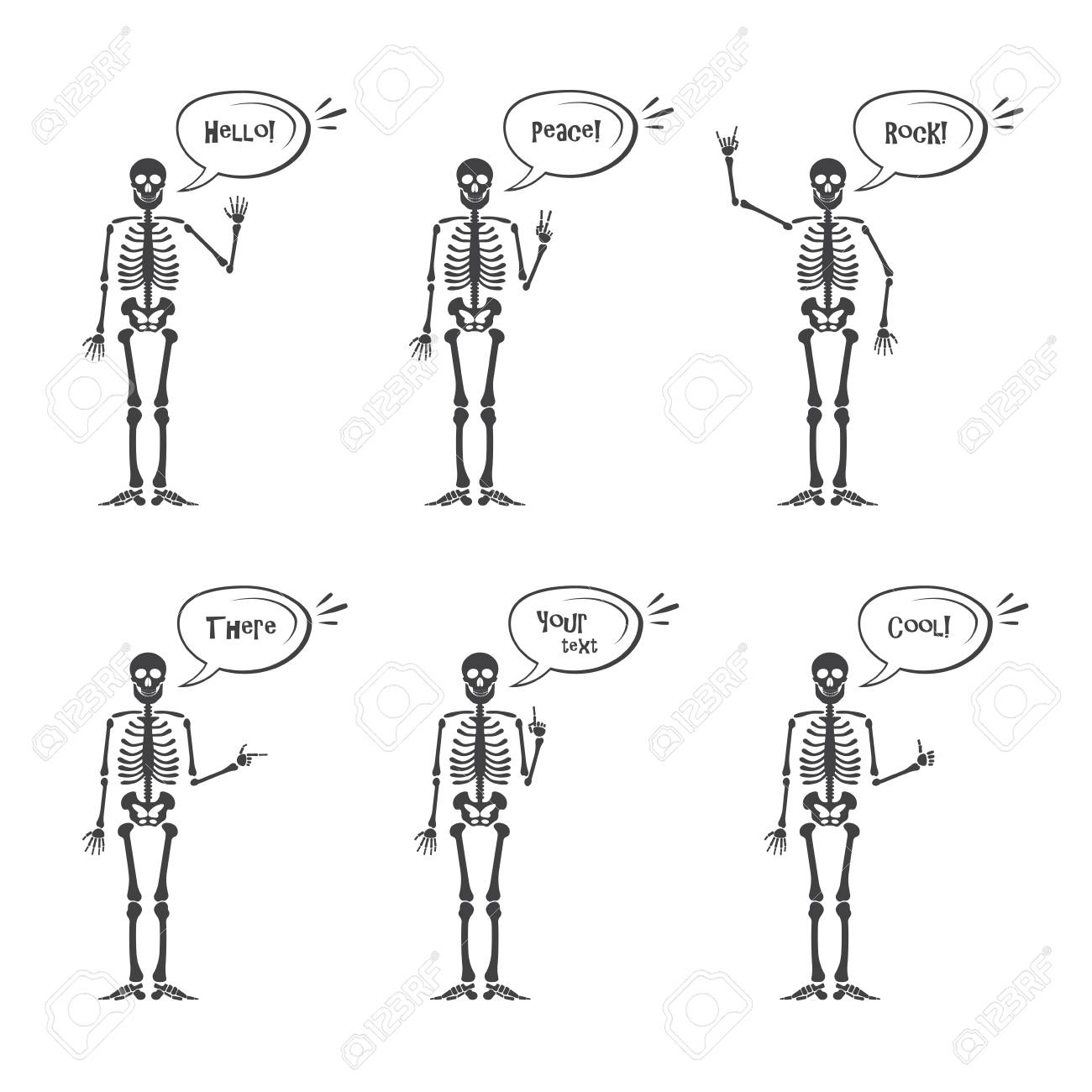 skeleton hand gestures set ok finger up finger down fist