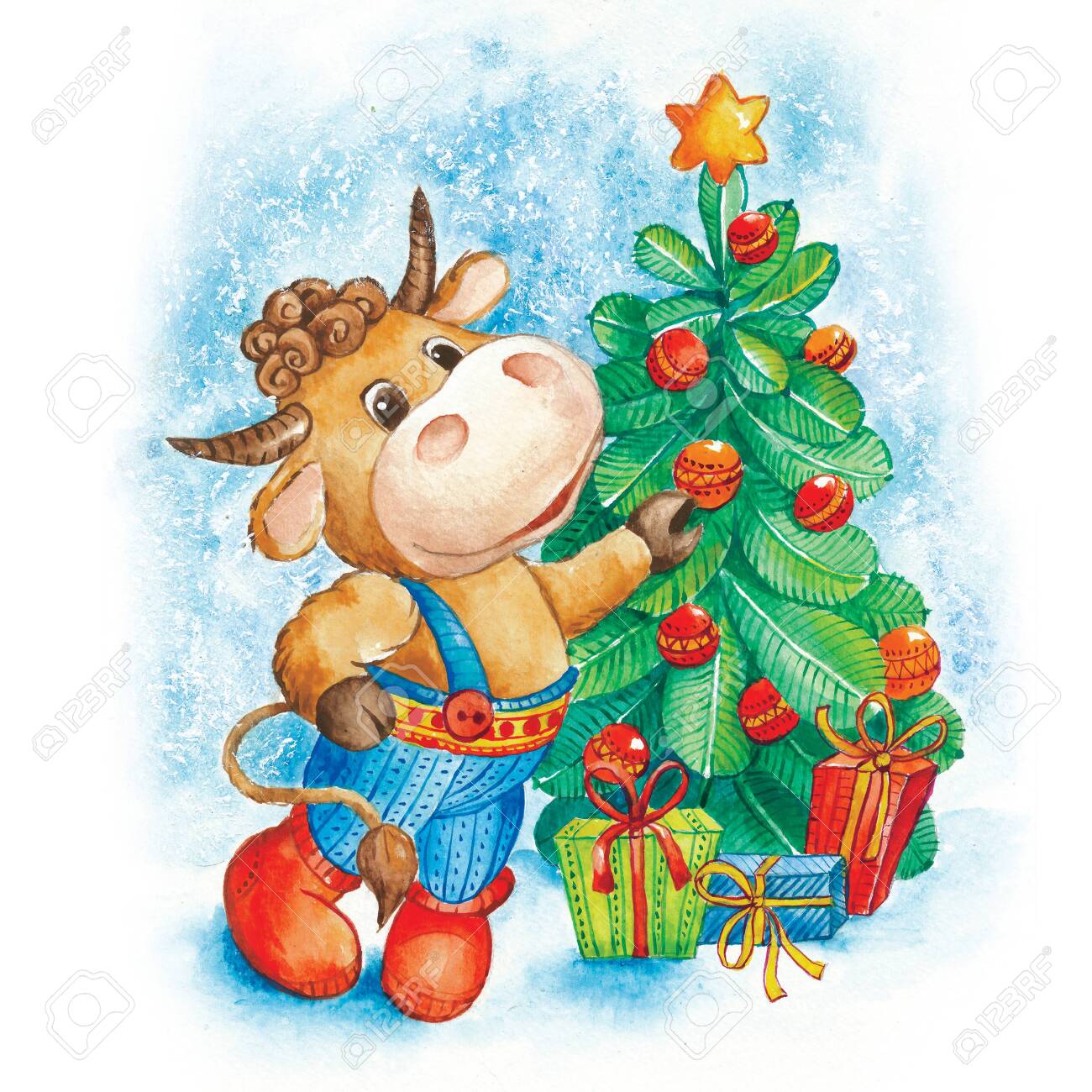 Download Year Of The Bull Funny Cow Merry Christmas And New Year Card Stock Photo Picture And Royalty Free Image Image 152882112