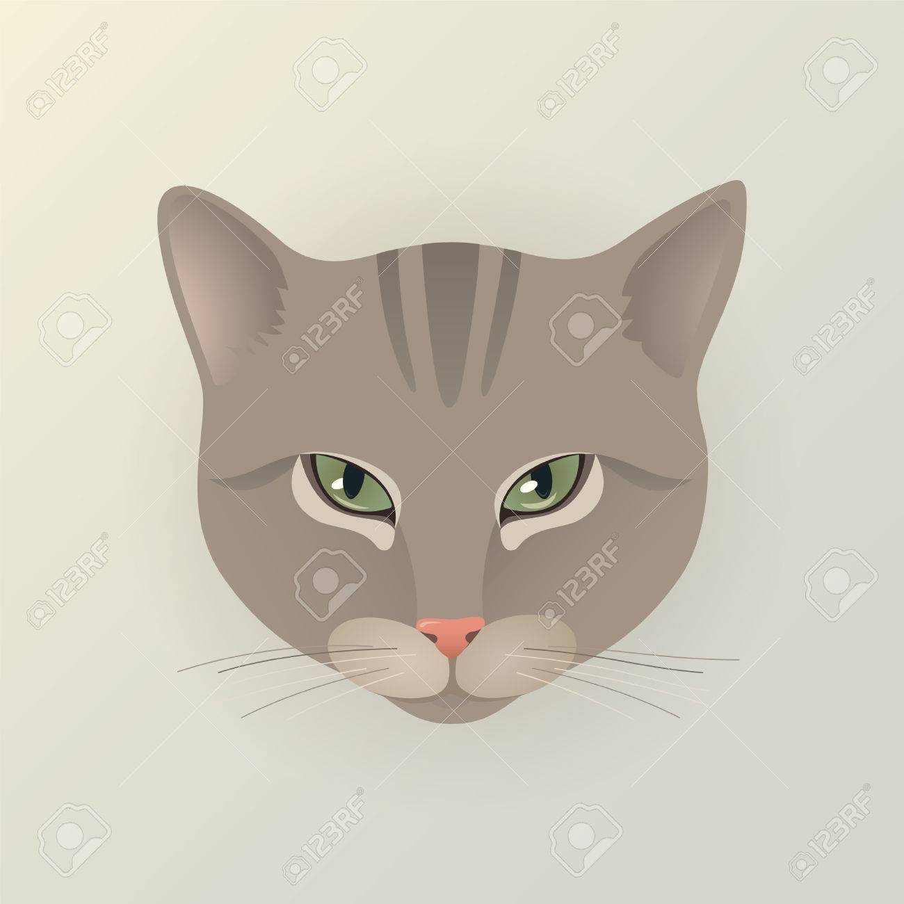 Portrait Dune Dame De Chat Tigré Caractères Cute Cat Dans Le Style Japonais Cat Dodgy Chat Fâché Flat Minimale Style Design Avec Des Couleurs