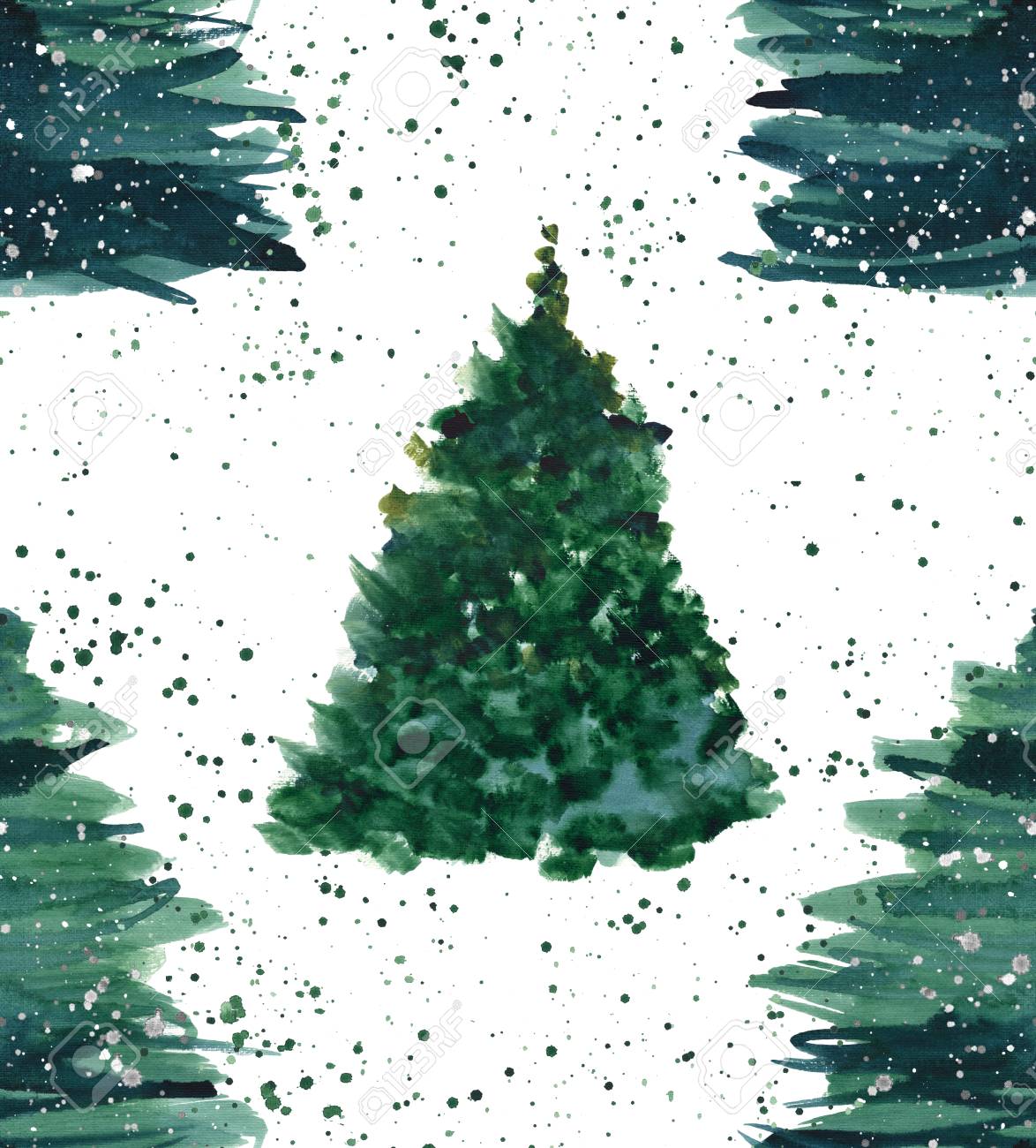 Sfondi Natalizi Luminosi.Immagini Stock Alberi Attillati Luminosi Meravigliosi Artistici Grafici Verdi Artistici Astratti Di Inverno Di Festa Di Natale Con L Illustrazione Verde Della Mano Dell Acquerello Del Modello Di Spruzzo Perfetto Per Tessuti Sfondi