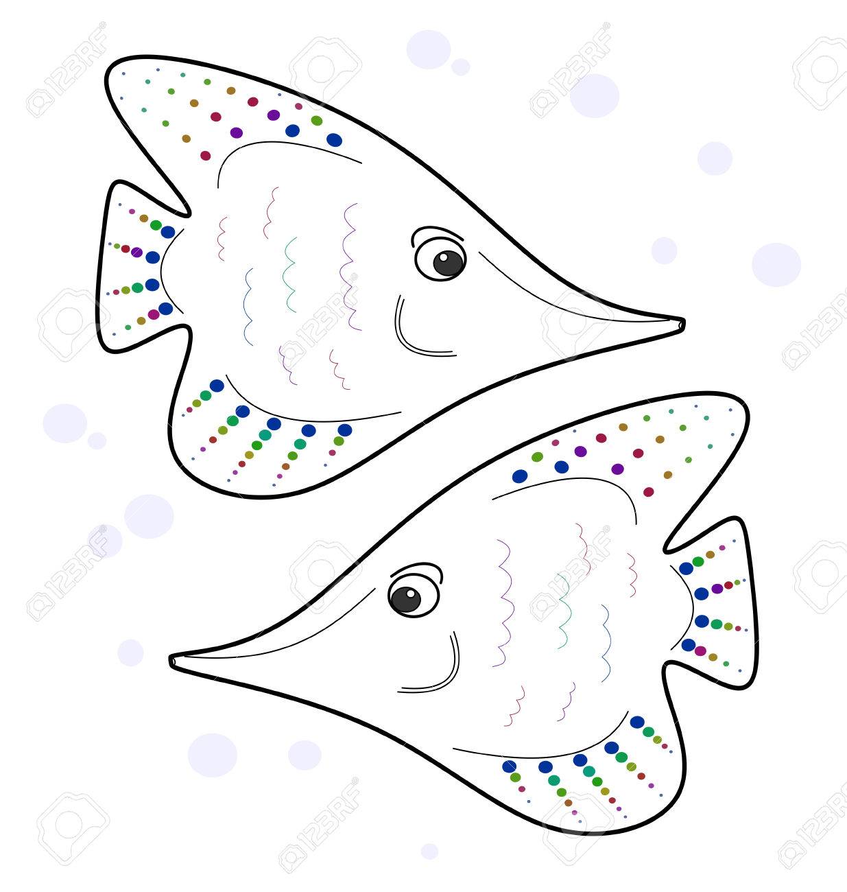 seamless texture stylized two outline angelfish on white background