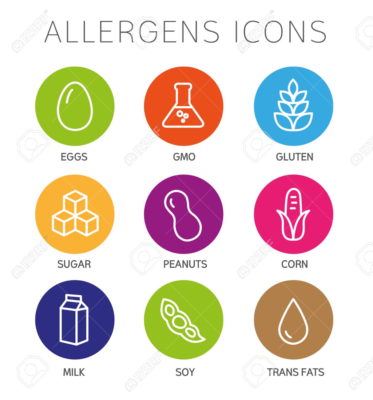 Set of food labels - allergens, GMO free products. - 50371777 Set of food labels - allergens, GMO free products. - 50371777