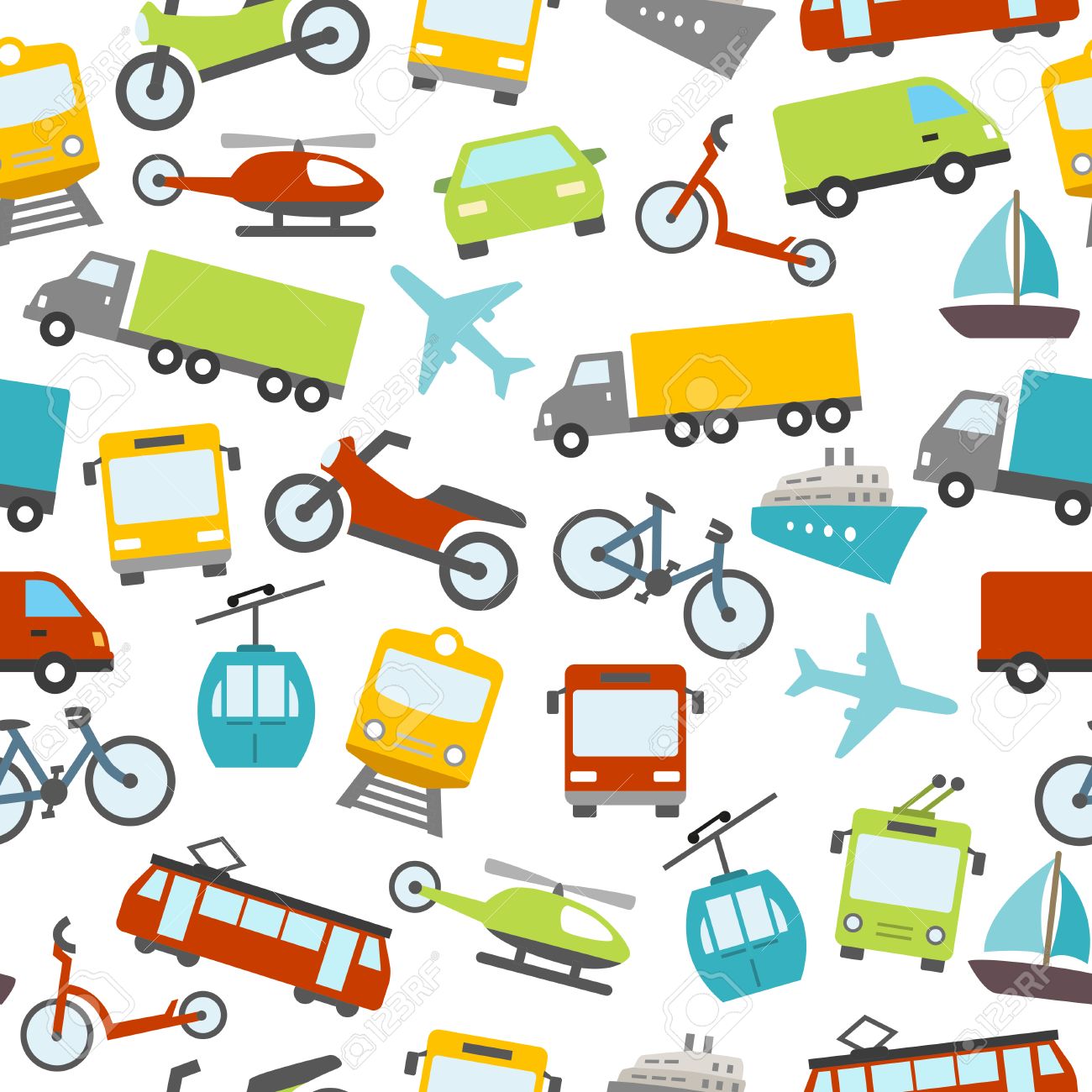 Seamless pattern with cars, buses, trams and others means of transport. Can be used as a wallpaper decoration or as a design for a printable card. - 50454587 Seamless pattern with cars, buses, trams and others means of transport. Can be used as a wallpaper decoration or as a design for a printable card. - 50454587