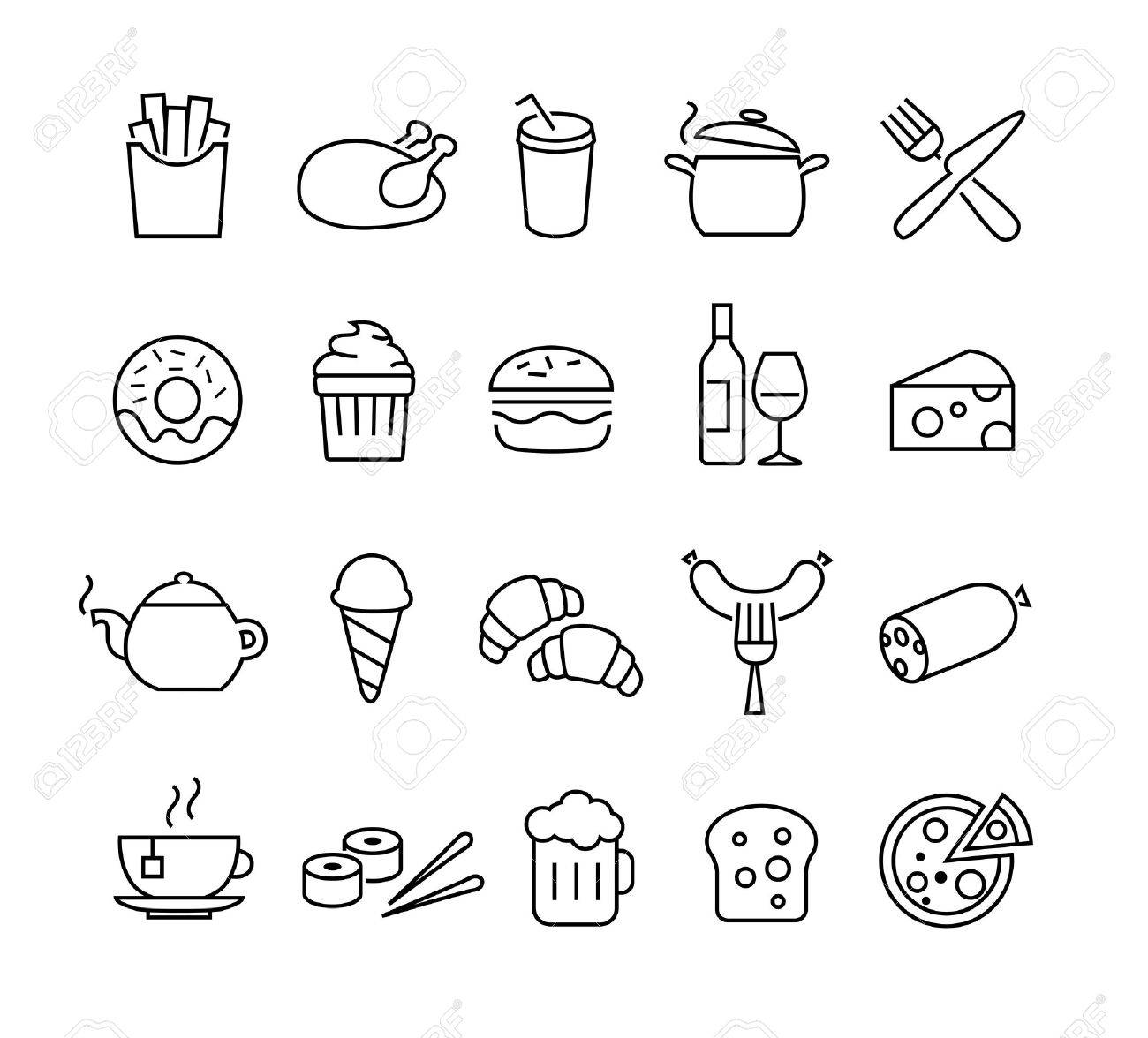 Collection of thin lines icons representing food and cooking. Suitable for print, web or mobile apps design. - 50454595 Collection of thin lines icons representing food and cooking. Suitable for print, web or mobile apps design. - 50454595