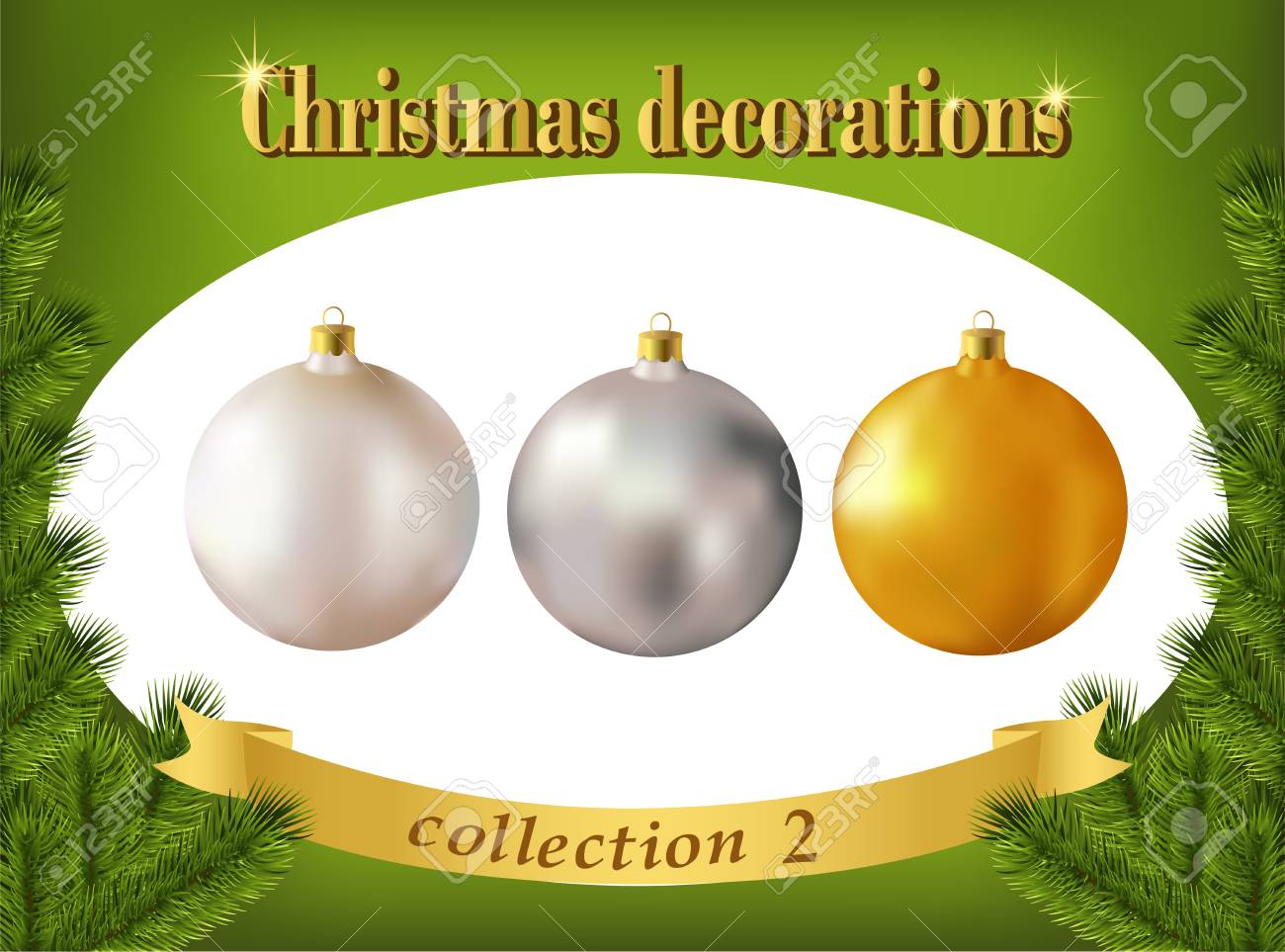 Decorazioni Natalizie Palline Di Vetro.Vettoriale Decorazioni Natalizie Raccolta Di Bianco Argento E Oro Palle Di Vetro Set Di Natale Bianco Argento E Vetro Oro Bagattelle Image 29854560