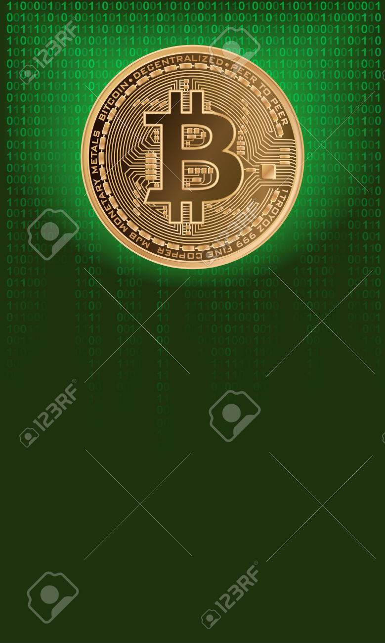 황금 Bitcoin와 어두운 녹색 배경 이진 코드 및 텍스트에 대 한 장소 세로 웹 배너. 로열티 무료 사진, 그림, 이미지 그리고  스톡포토그래피. Image 84436201