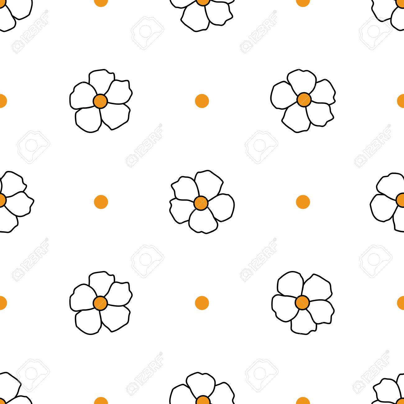 頭が変な背景 かわいい花と水玉のシームレス花柄ベクトルの図 布 繊維 紙 ギフト用包装紙の印刷用の飾りを繰り返し のイラスト素材 ベクタ Image