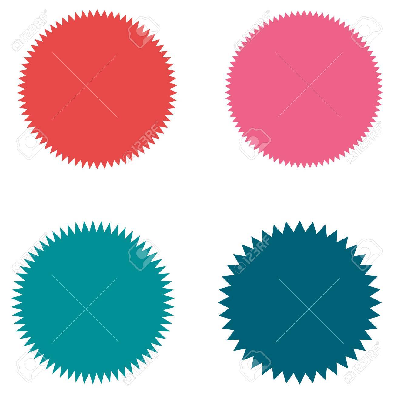 set of starburst sunburst badges labels stickers pink and