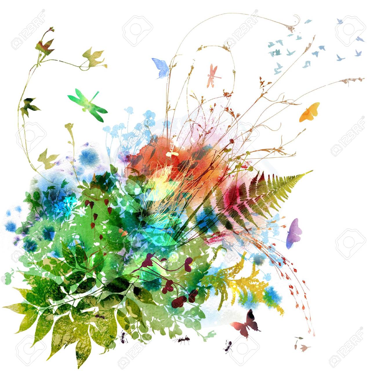 Floral spring and summer design, watercolor painting - 60343657 Floral spring and summer design, watercolor painting - 60343657