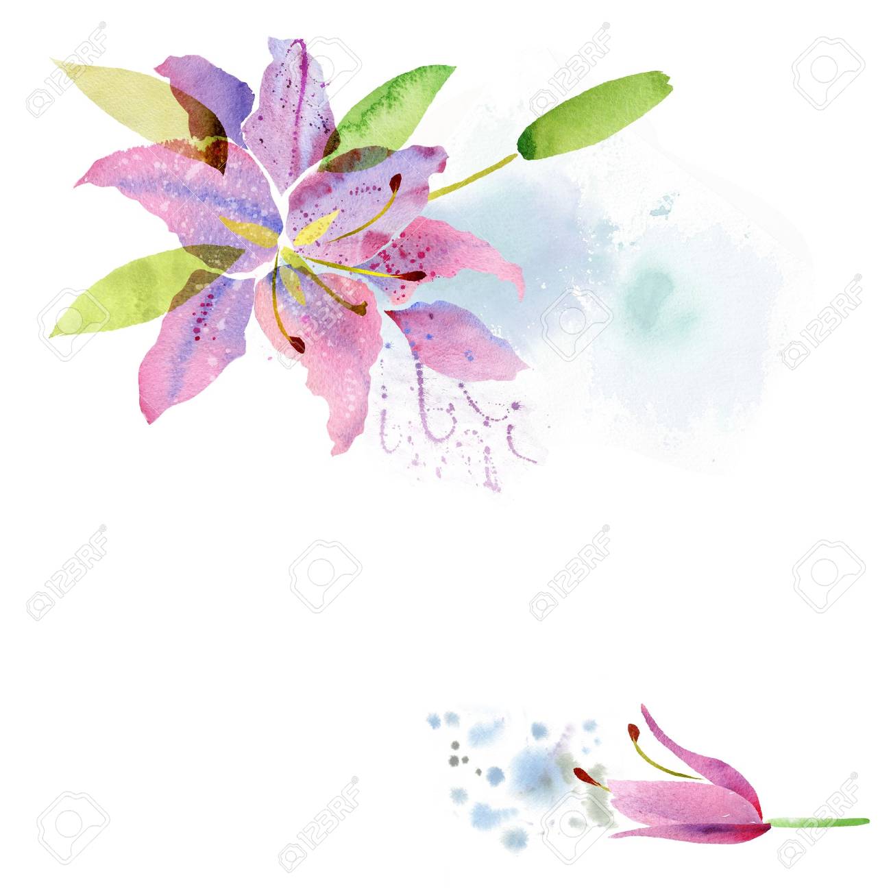 Beautiful background with watercolor flowers lily - 60343685 Beautiful background with watercolor flowers lily - 60343685