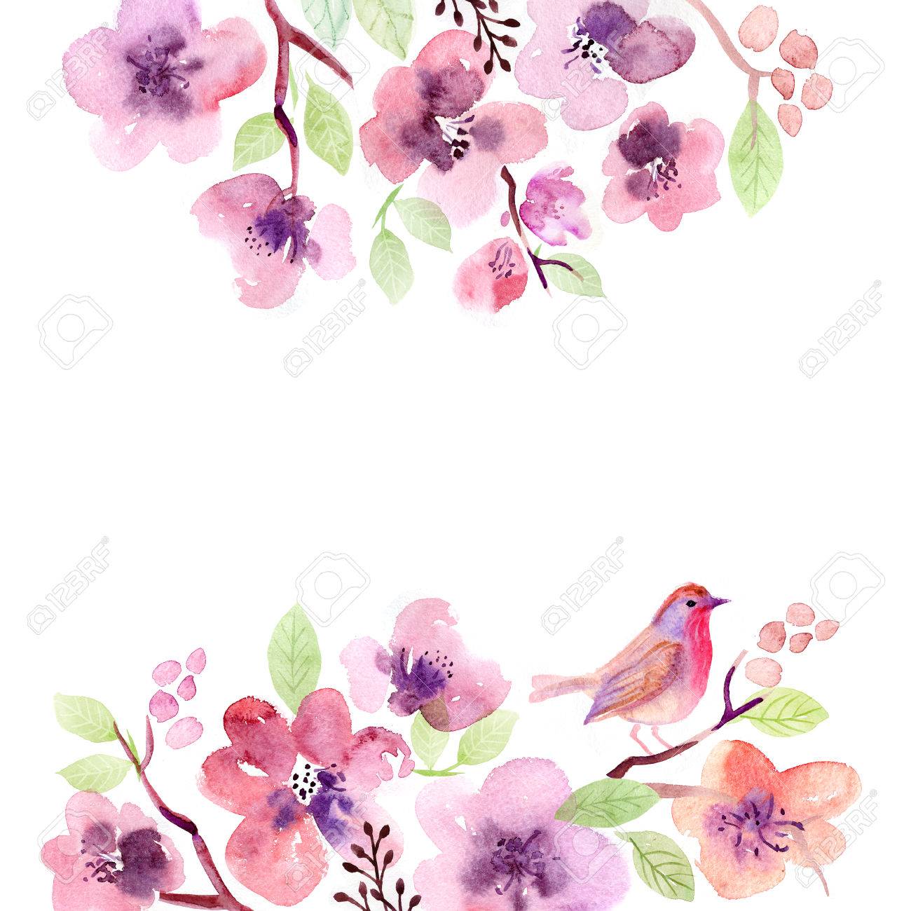 Aquarell Blumen Grusskarte Blumen Rosen Handmade Vintage Hintergrund Lizenzfreie Fotos Bilder Und Stock Fotografie Image