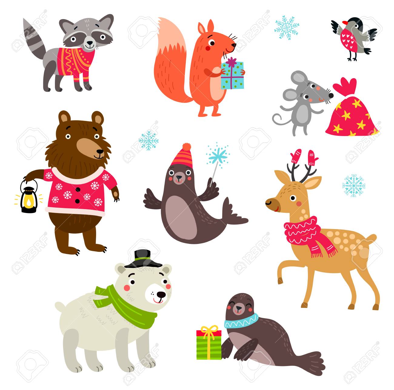 Christmas animals set characters
