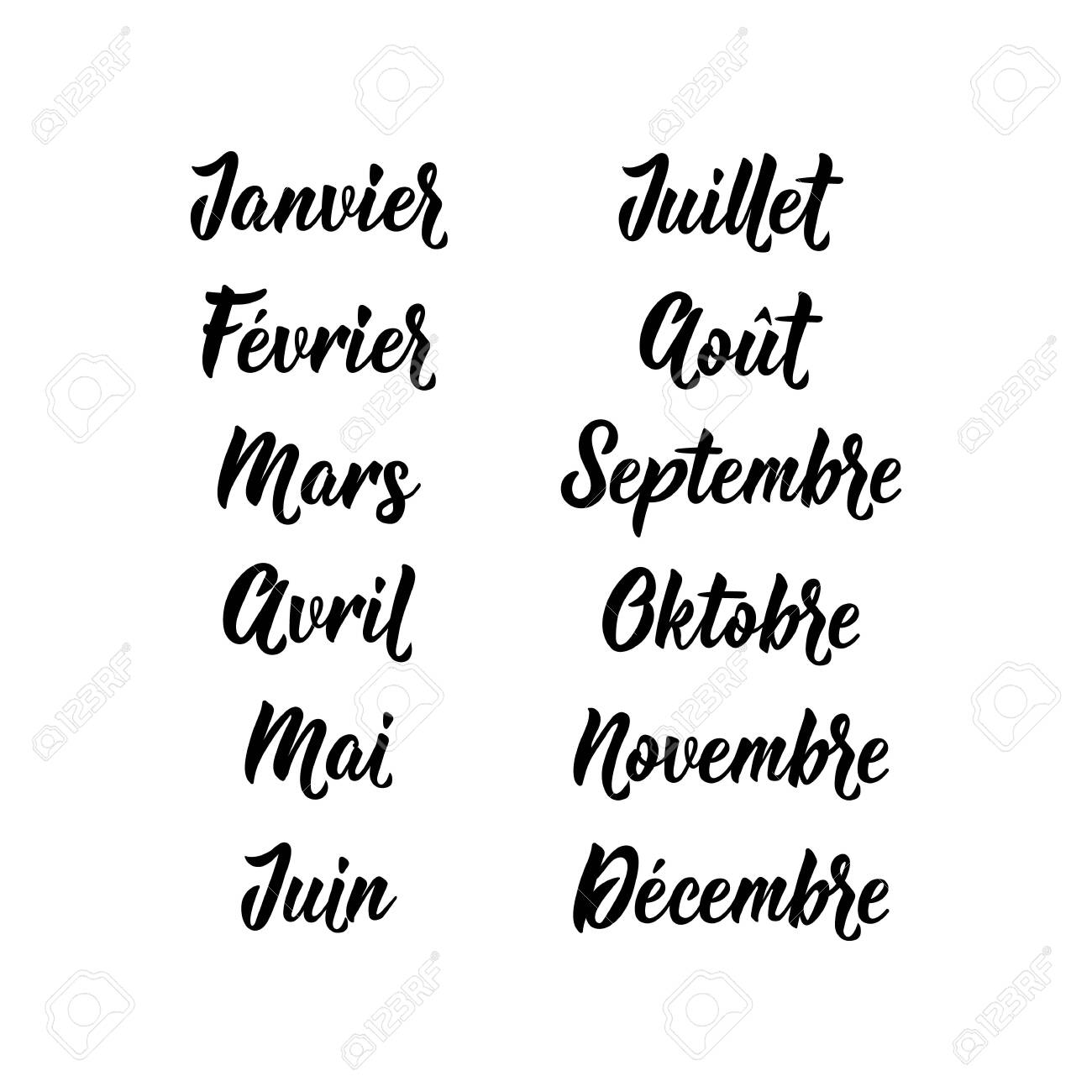 フランス語からの翻訳 - 1月、2月、3月、4月、5月、6月、7月、8