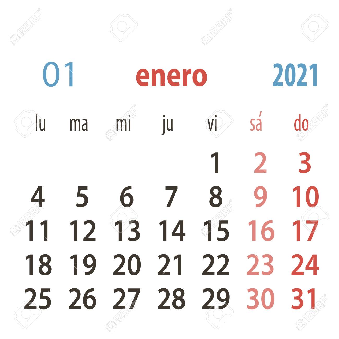 Spanish Calendar 21 Vector Template Week Starts Monday Stationery Royalty Free Cliparts Vectors And Stock Illustration Image