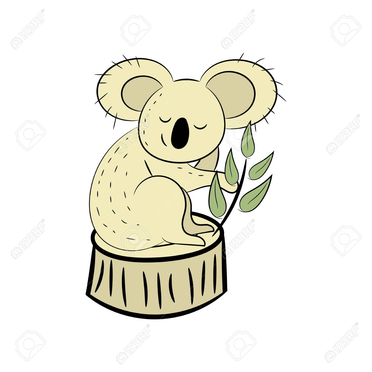 コアラ かわいいコアラの手描きベクトル イラスト コアラ 白い線 および背景の木は 別々 のグループに簡単に編集します のイラスト素材 ベクタ Image