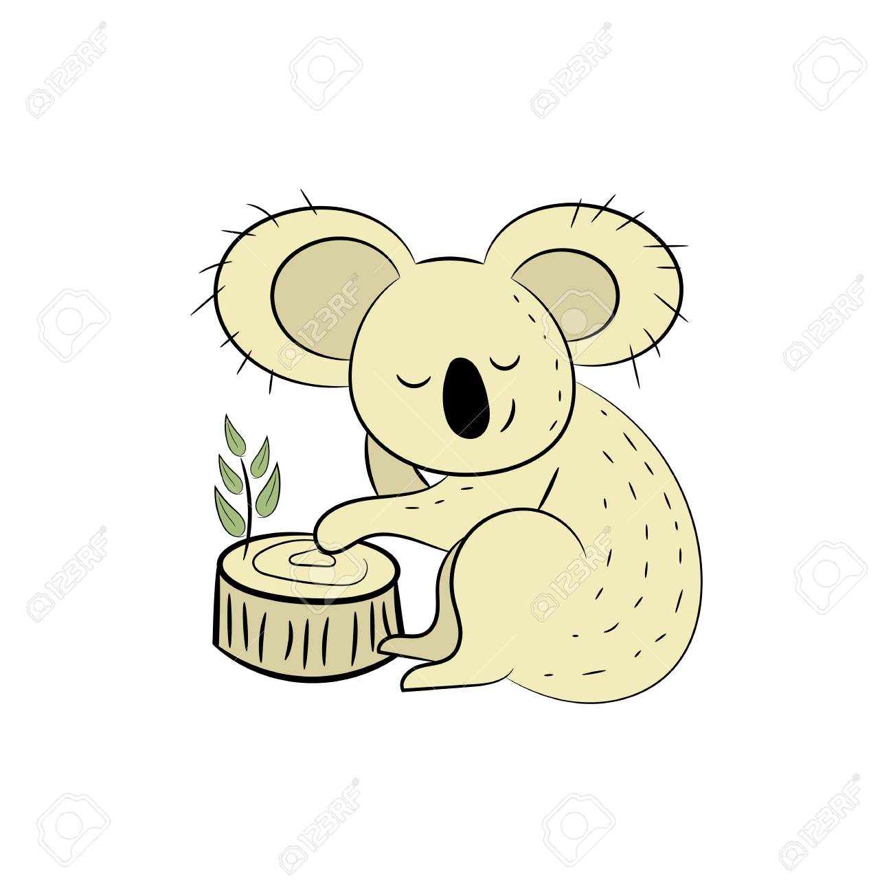 コアラ かわいいコアラの手描きベクトル イラスト コアラ 白い線 および背景の木は 別々 のグループに簡単に編集します のイラスト素材 ベクタ Image