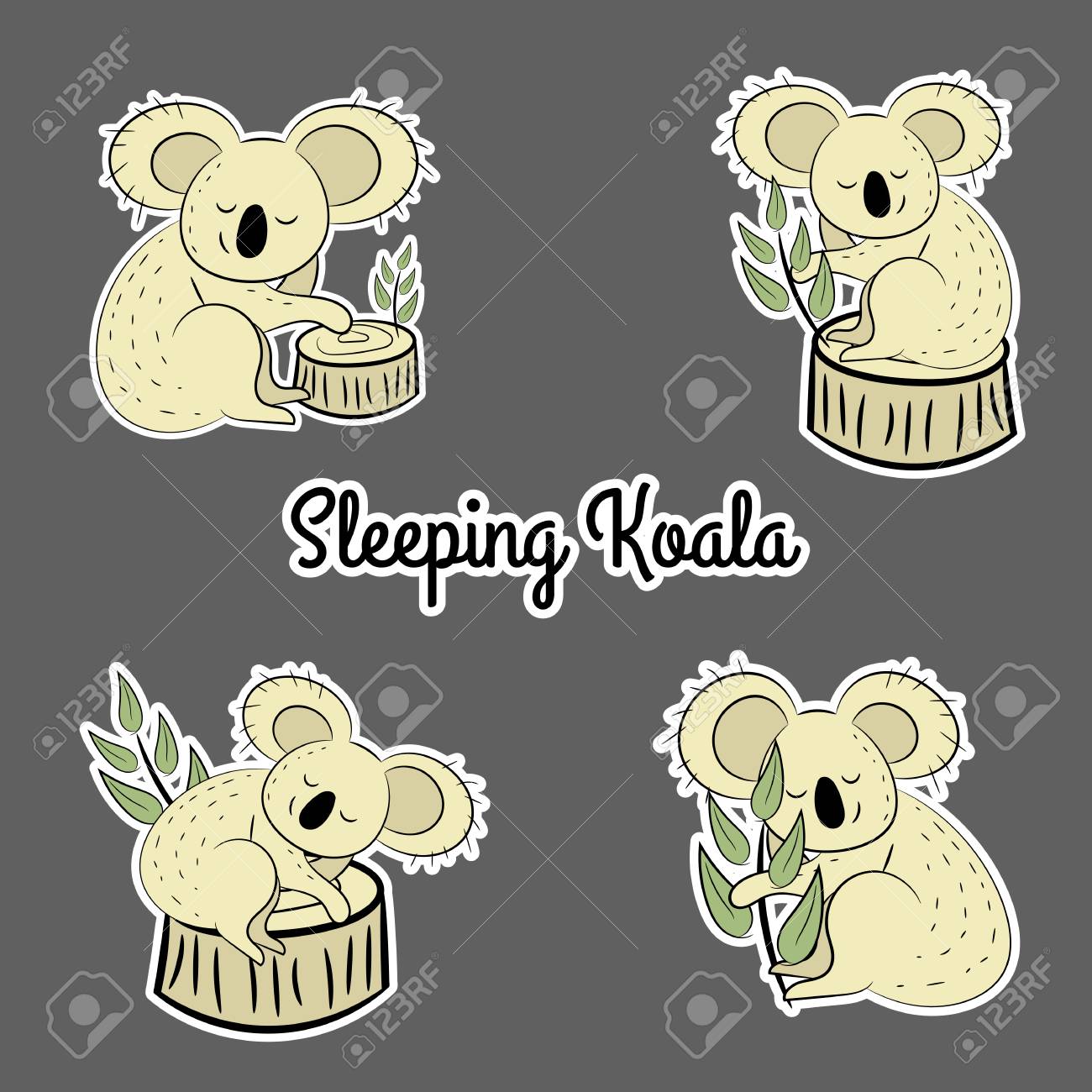 コアラ かわいいコアラ コアラ 白い線 背景の木の手描きベクトルイラストは 簡単に編集するための別々のグループ上にあります のイラスト素材 ベクタ Image