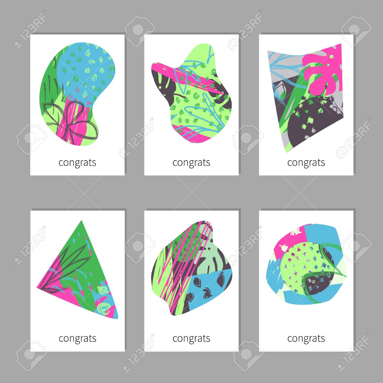 Conjunto De 6 Tarjetas Universales Contemporáneas Creativas Un juego de cartas creativas dibujadas a mano. la mejor mano