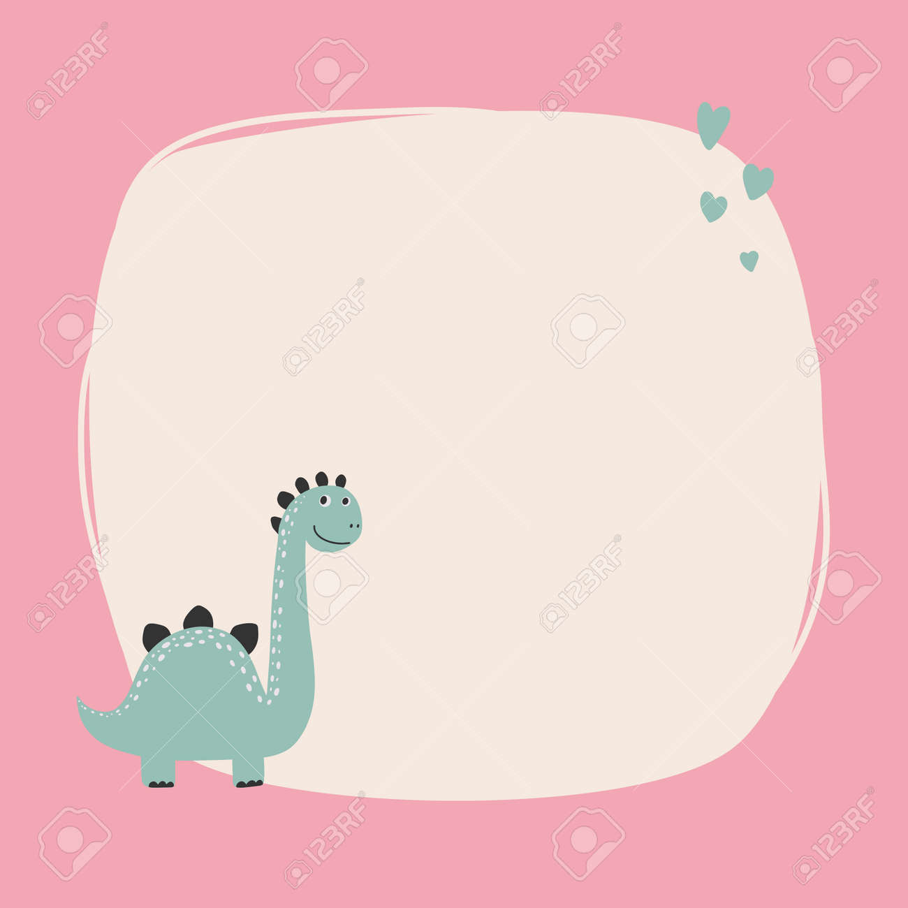 Dinossauro Bonito Com Um Quadro De Mancha No Estilo Simples Desenhado À Mão  Dos Desenhos Animados. Royalty Free SVG, Cliparts, Vetores, e Ilustrações  Stock. Image 172658938