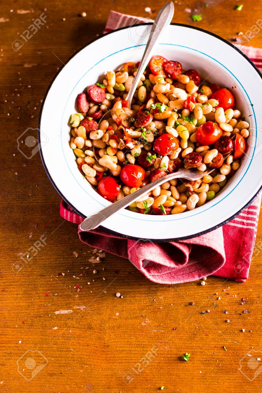 Watch Sausages with White Bean, Cherry Pepper, and Scallion Relish video Watch Sausages with White Bean, Cherry Pepper, and Scallion Relish video